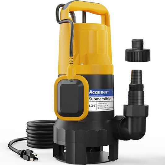 1.2HP Sump Pump, 5722GPH Utility Pump with Auto Float Switch | Submersible Water Pump Clean/Dirty Water Removal for Basement, Hot Tub, Pools, Garden Pond
