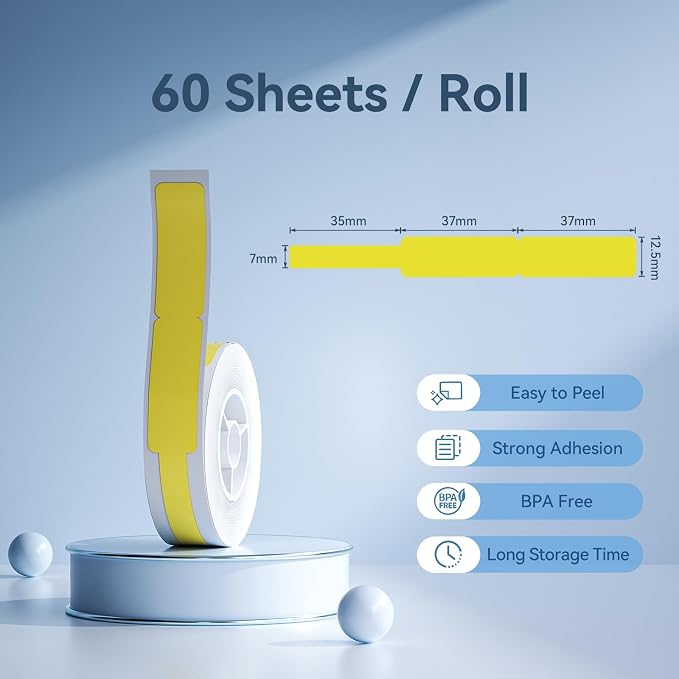 NIIMBOT Thermal Transfer Cable Label 0.49" x 4.29", for N1(B18) Label Maker | 60 Labels/Roll, PET Material, Waterproof and High-Temperature Resistance, Long Storage Time, Yellow