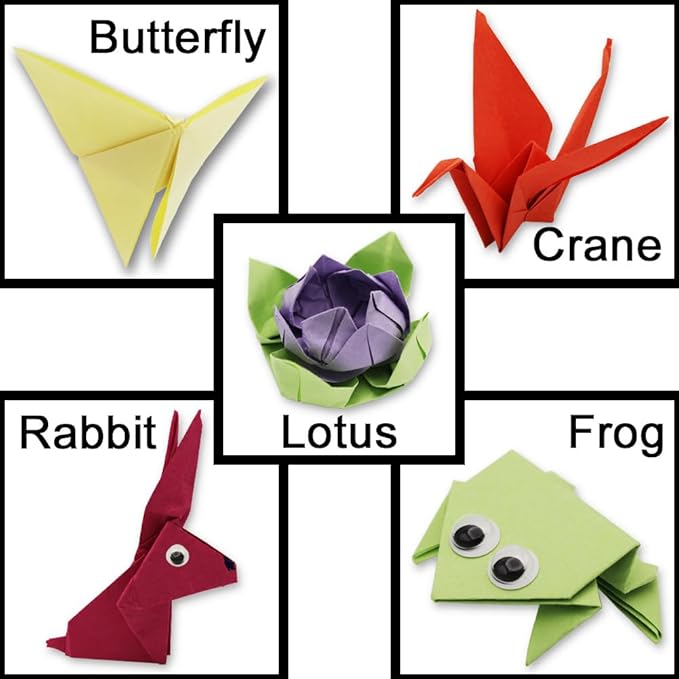 BIGINOW DIY Origami Kit - 120 Double-Sided Colorful Sheets with 200 Googly Eyes (6 x 6 in / 15 x 15 cm - 70 GSM)