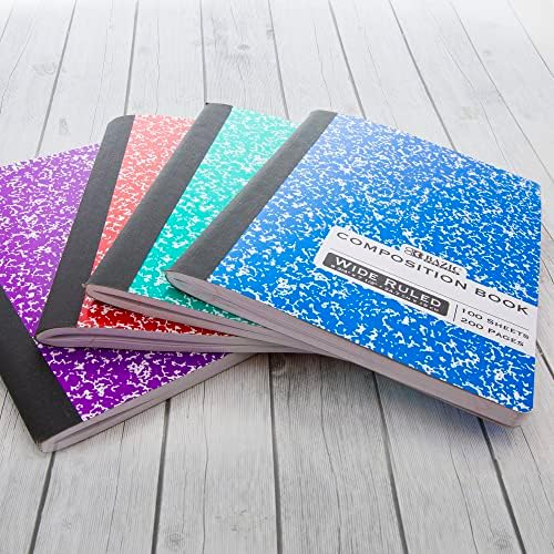 BAZIC PRODUCTS Composition Notebook Wide Ruled - 100 Sheets, Assorted Color Marble Composition Notebook with Durable Cover, Non-Spiral for Journaling, School, Home, or Office, 1-Pack