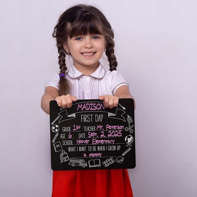 First and Last Day of School Icons Chalkboard Style Sign Set/Reusable Back to School Photo Props / 10" x 12" Elementary Grade Blackboard/Classroom Student Icon Art Signs