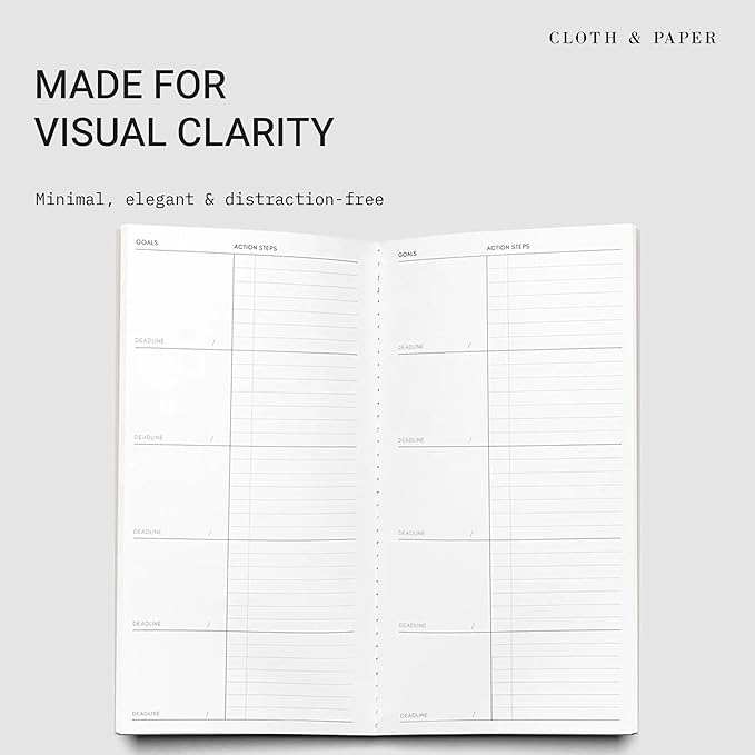 Cloth & Paper Travel Notebook | Goal Tracker – Ibiza | A5 Slim Goal Planner Notebook 4.3" x 8.3" | Goal Tracker for Planning, Progress Tracking, Productivity & Personal Goals – Soft Touch Cover