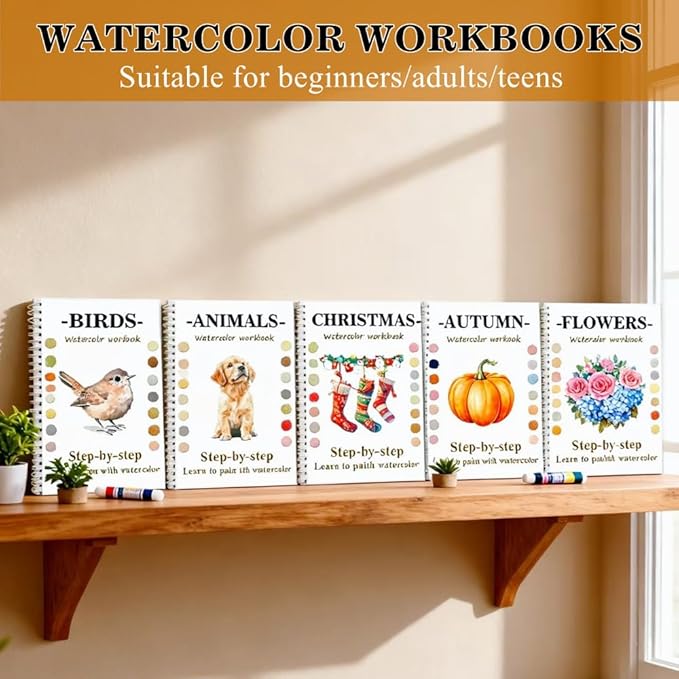 Watercolor Workbooks Coloring Book Easy Nature Scenes Beginner Friendly Watercolor Painting Set Art Crafts Painting Kit for Creative Exploration Gift for Adults Beginners (The Fall, Without Palette)