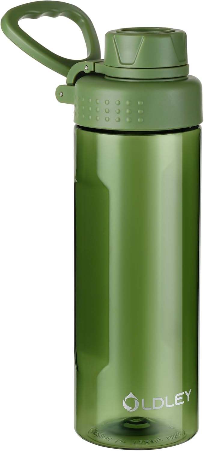 OLDLEY Water Bottles 20oz BPA Free Tritan Water Bottle with Carry Handle and Spout Lid, Leakproof Kids Water Bottle for Home,Travel, School, Outdoors, Olive Green