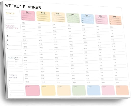 Undated Weekly Hourly Planner Notepad, Tear-Off ADHD Planner,Weekly Planner,Weekly Schedule Planner,Weekly To Do List Notepad(52 Sheets,8.5"x11",Macaron Color)