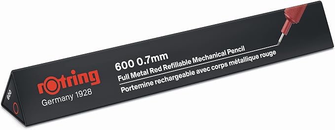 rOtring 600 Mechanical Pencil | HB 0.7 mm | Red All-Metal Body | Hexagonal Barrel | All-metal hexagonal 600 pencil with knurled grip and lead-grade indicator for precise sketching, shading and writing