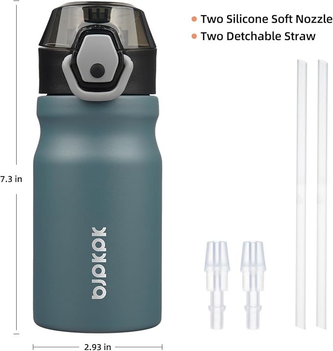 BJPKPK Insulated Water Bottle 14oz Stainless Steel Water Bottles with Straw and Carry Handle Double Wall Metal Thermal Flask,Dark Grey
