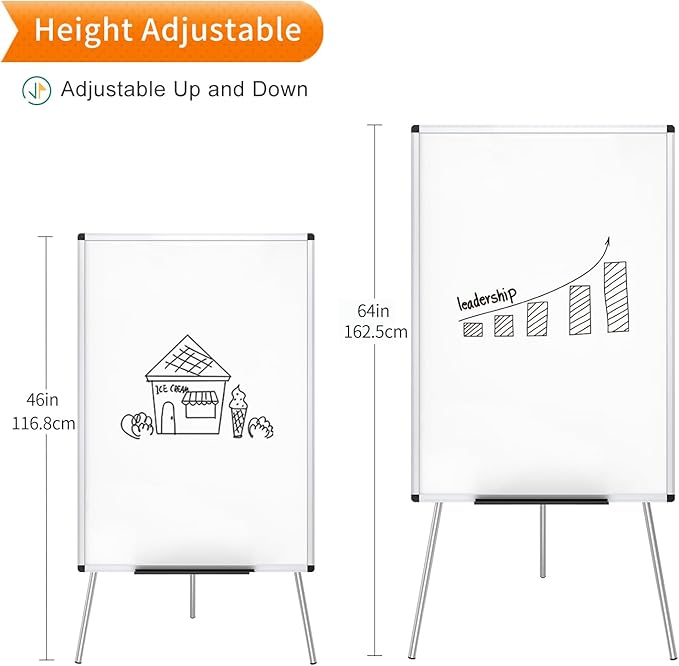 VIZ-PRO Magnetic Whiteboard Easel, 36 x 24 Inches, Portable Dry Erase Board Height Adjustable for School Office and Home