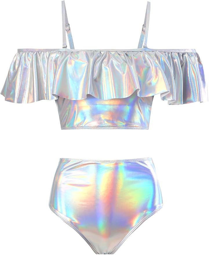Kaei&Shi High Waisted Flounce Bikini Set,Tummy Control Swimsuits for Women,Off Shoulder