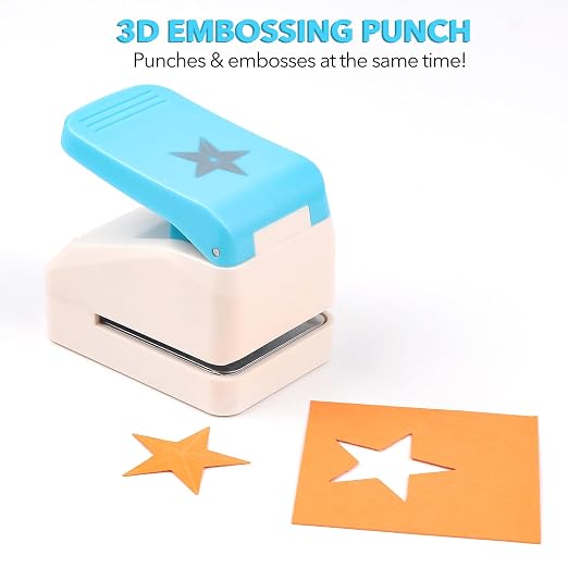 Star Hole Punch, 1.4 inch Star Paper Punch, 3D Embossing Lucky Stars Paper Cutter Puncher Lever Craft Punches Score Tools for Scrapbooking Crafting Journaling Craft DIY Card Making Arts Supplies