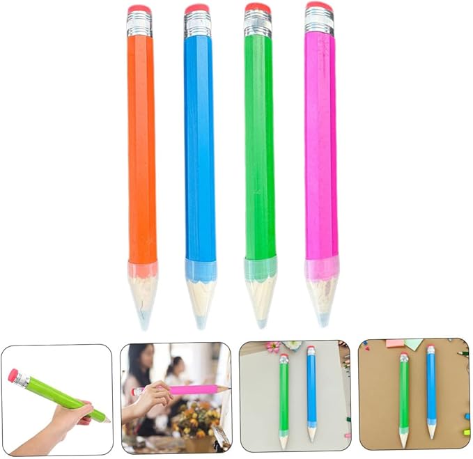 4pcs Colorful Jumbo Pencils Ergonomic Wooden Giant Pencils for Boy Girl Props for Drawing and Writing for Preschoolers and Kindergartens