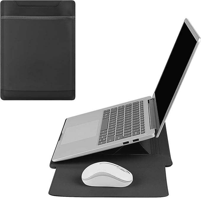 HoYiXi 13.6'' Laptop Sleeve Case Leather Bag with Stand Compatible with MacBook Pro 14/MacBook Air 13(M1 M2)/ASUS Vivobook 14/Dell XPS 13/ASUS Acer Matebook 13 14'' Laptop case,Black