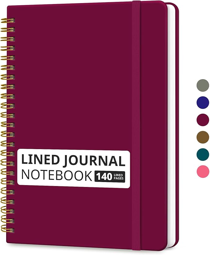 Taja Lined Spiral Journal Notebook for Women & Men, 140 Pages, College Ruled Hardcover Notebook for Work & Note Taking, Journals for Writing, A5(5.7" x 7.9") – Crabberry Red
