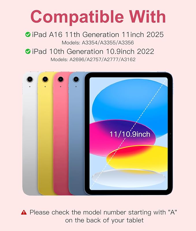 Hamile for iPad 11th 10th Generation Case with Keyboard - 7 Colors Backlit Wireless Detachable Folio Keyboard Cover with Pencil Holder for iPad 11-inch A16 2025 10th Gen 10.9 Inch 2022 (Pink)