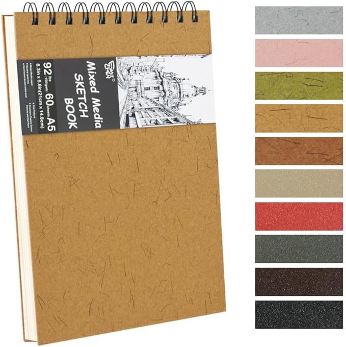 8.3x5.8 Sketch Book, Top Spiral Bound Sketch Pad, 60sheets 92lb/150gsm Nature White Paper, Acid-Free Mixed Media Paper for Painting, Dawing & Art Supplies. N-Ginger