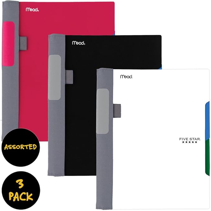 Five Star Advance Spiral Notebooks, 2 Subject, College Ruled Paper, 100 Sheets, 9-1/2" x 6", Black, Red, White, 3 Pack (38639)