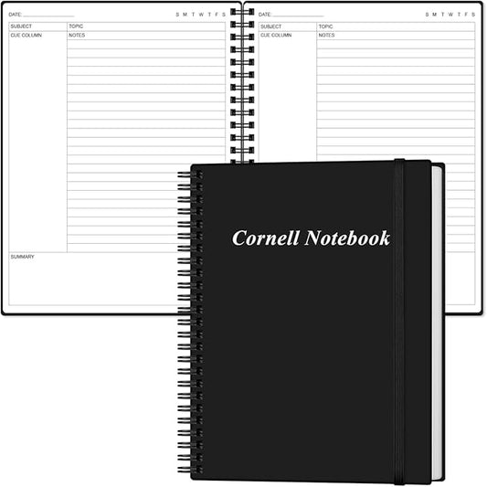 Yaridar A4 Cornell Notes Notebook - Spiral Cornell Notebooks for Note Taking, Subject College Ruled Notebook Steno Pads for Office/School/College/Home, 8.5" x 11", Black