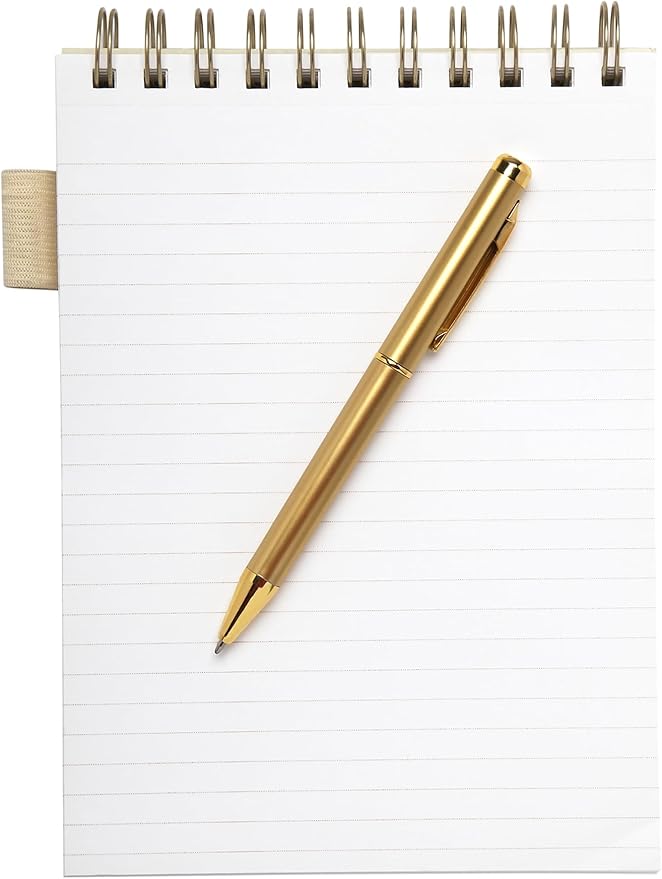 Eccolo Lined Top Spiral Notebook, Flexi-Cover Steno Pad with Pen Included (240 Perforated Pages), "Notes" A5 Notepad Ideal for Note Taking in School, College or Work (Cream, 6x8.5 Inches)