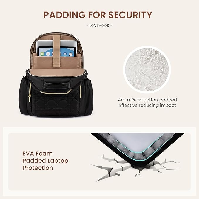 LOVEVOOK Laptop Backpack for Women with Pouch Pocket for Large Capacity Cup,15.6 Inch Teacher Nurse College Work Backpack Purse,Waterproof Laptop Bag Computer Back Pack for Travel, Nude+Wicker pattern