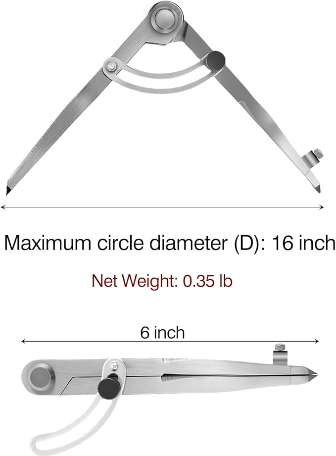 6 inch Professional Woodworking Compass Scribe, Spring Wing Drafting Divider 0.27 inch Thick Scriber with Pencil Holder,Metal Leather Work Scribe Tool Carpenter Compass for Geometry