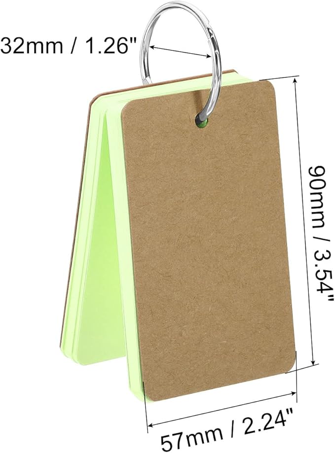 PATIKIL Blank Index Cards with Ring, 500Pcs Colored Blank Flash Card 3.5" x 2" Note Card Study Card for Memory Learning Studying Office Supplies, Green