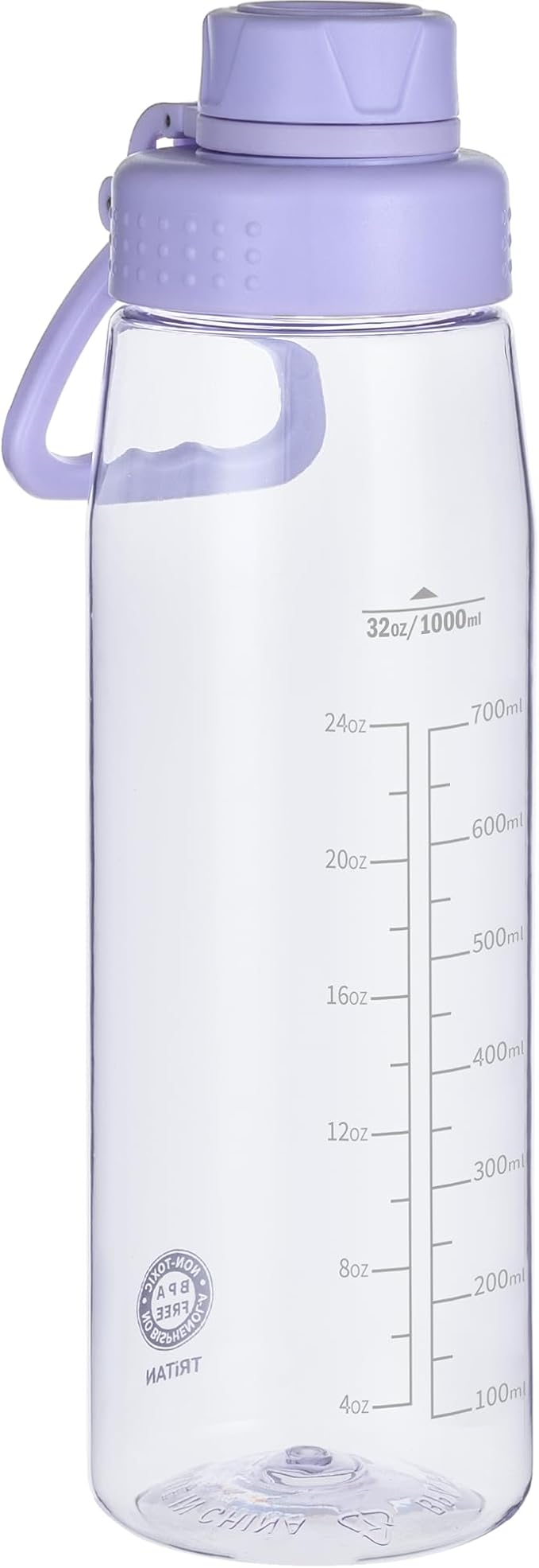 32oz Clear Water Bottle - BPA-Free Tritan Plastic, Fast Flow Spout Lid, Wide Mouth & Leakproof Design Hiking Water Bottle Suitable for Travel, Outdoors, Gym, Travel, Home, School(Light Purple)