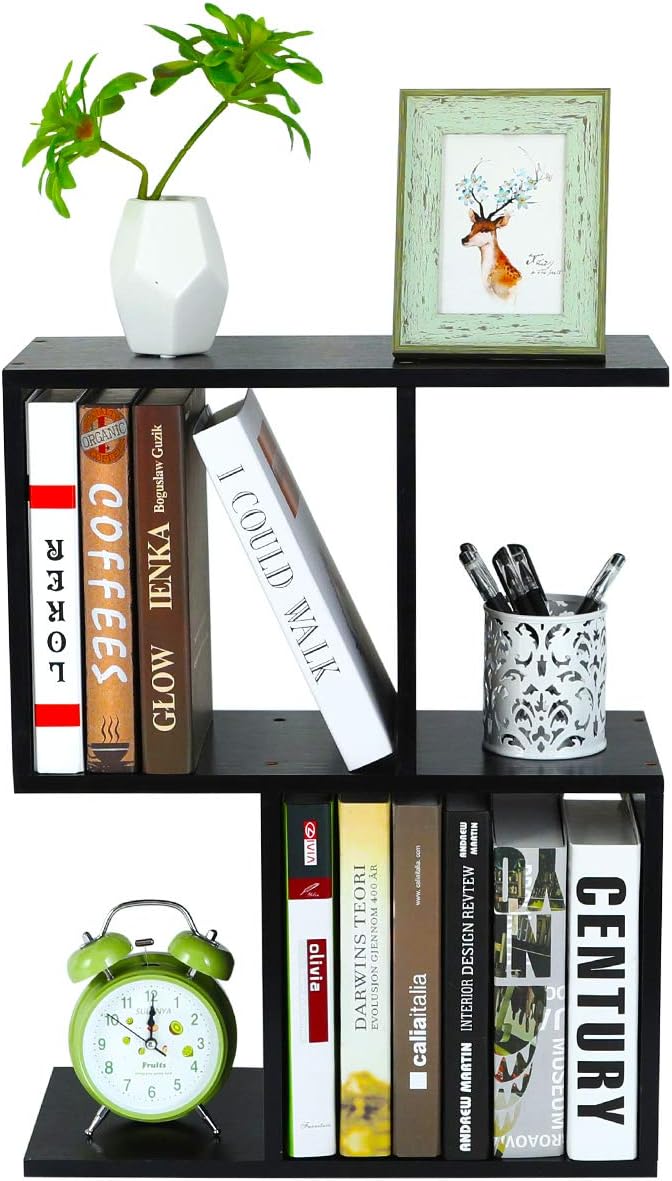 PAG Desktop Shelf Freestanding Wooden Small Bookshelf Desk Supplies Organizers and Accessories Storage Display Rack Office Dorm Decor for Women, Black