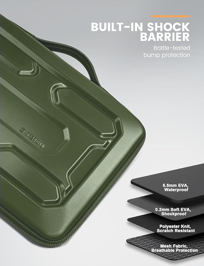 DOMISO 13.3 inch Laptop Sleeve with Handle Shockproof Computer Bag Waterproof EVA Protective Carrying Case for 13-13.3 inch Notebooks/13 MacBook Air/MacBook Pro Retina/Dell XPS 13/HP,Green
