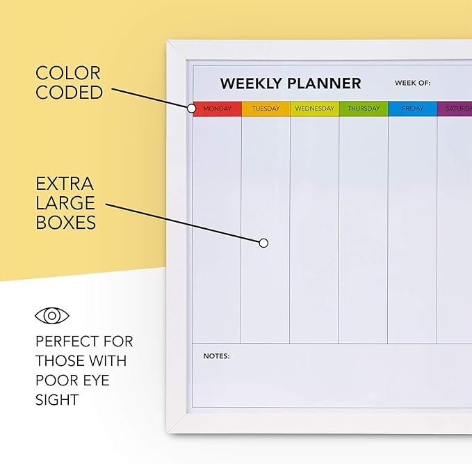 Weekly Dry Erase Board for Wall [17in x 12in] Weekly Whiteboard Planner and Magnetic Calendar - Days of The Week White Board for Schedule, Daily Meal Planner - Includes Full Mounting Kit