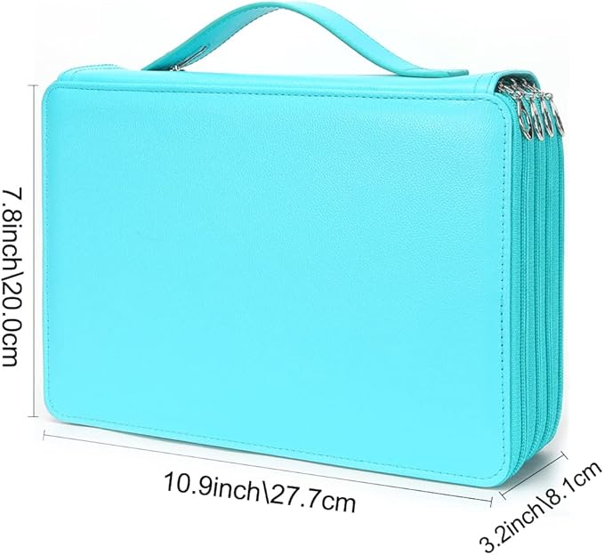 Vomgomfom 200 Slots Pencil Bag, 4-Layer Zipper Portable Art Supply Organizer, PU Leather Large Capacity Colored Pencil Case with Handle for 200 Watercolor Pens, Gel Pens (Green)