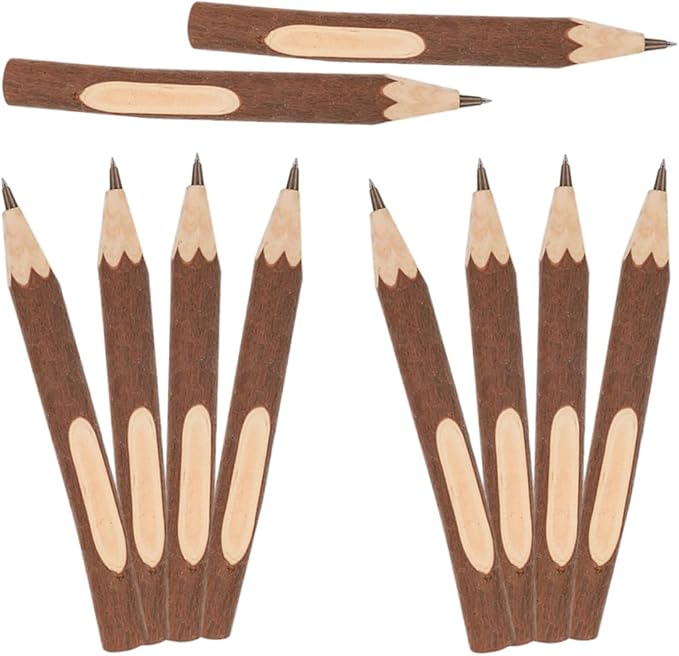WOONEKY Wood Ballpoint Pens 10pcs 17cm Tree Bark Texture Biodegradable Writing Supplies for Office and School