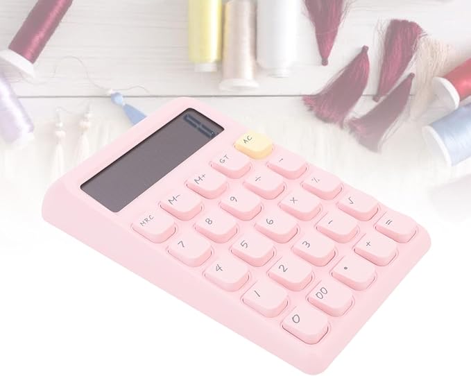 GLOGLOW Solar Power Calculator, ABS Material, 12 Digits Large LCD, Tactile Buttons, Great for Office Study and School Use (Pink)