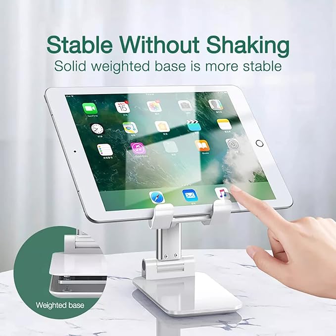 HOTEMIA Cell Phone Stand,Adjustable Foldable Phone Stand for Desk Taller iPhone Stand Compatible with All Smart Phone Desk Accessories(White)