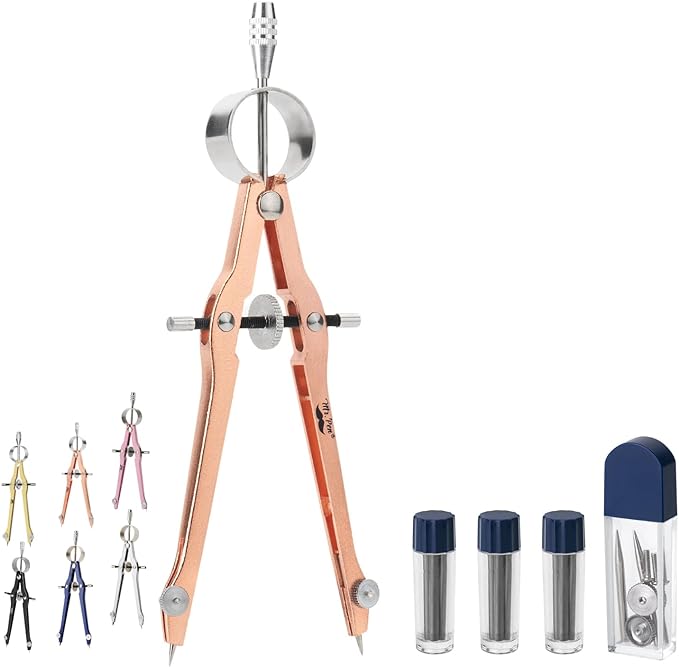 Mr. Pen- Professional Compass for Geometry, Extra Lead, Metal Compass Drawing Tool for Students, Drafting and Engineering, Technical Drawings, Circles and Geometry Projects