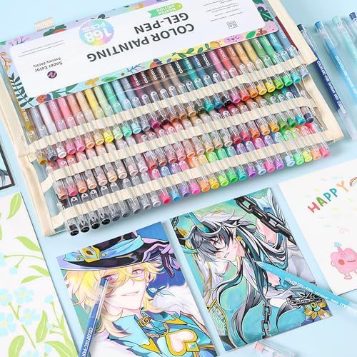 168 Colored Gel Pens Set, 0.6mm Fine Point for Black Paper & White Paper, Pens for Journaling, Adult Coloring Books, Bible, Drawing, Note Taking, Art & Journaling Supplies