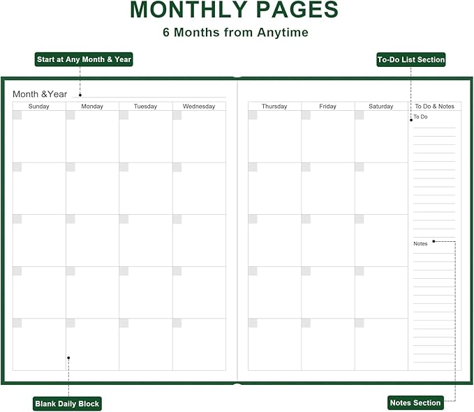 Daily & Monthly Planner for 2026 or Anytime - ADHD Planner Two Pages Per Day, Daily Planner Undated to Increase Focus, Eliminate Overwhelm, Achieve Your Biggest Goals, 8.5'' × 11'', Blue