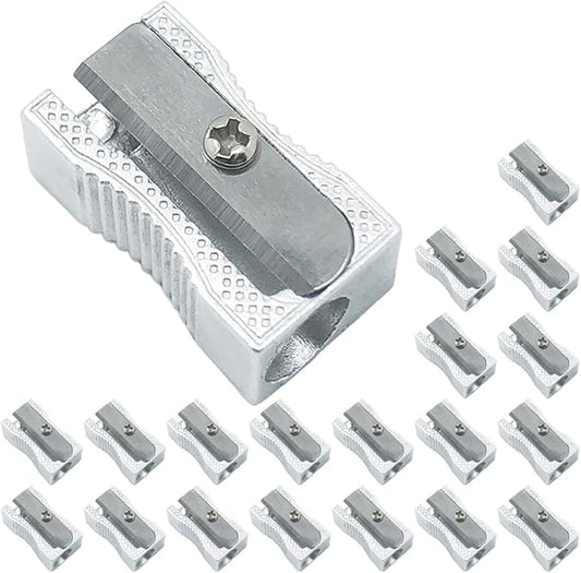 24Pcs Aluminum Alloy Single Hole Pencil Sharpeners Reusable Manual Sharpeners for School Students Bulk Classroom Stationery Compact Silver