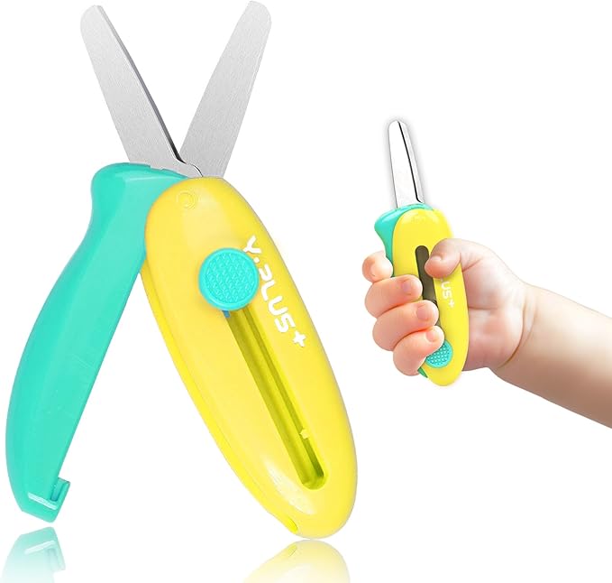 Safety Scissors for Kids, Retractable Small Scissors for Toddler Craft Ages 3-5 2-4 1-3, Cute Toddler Craft Preschool-Yellow