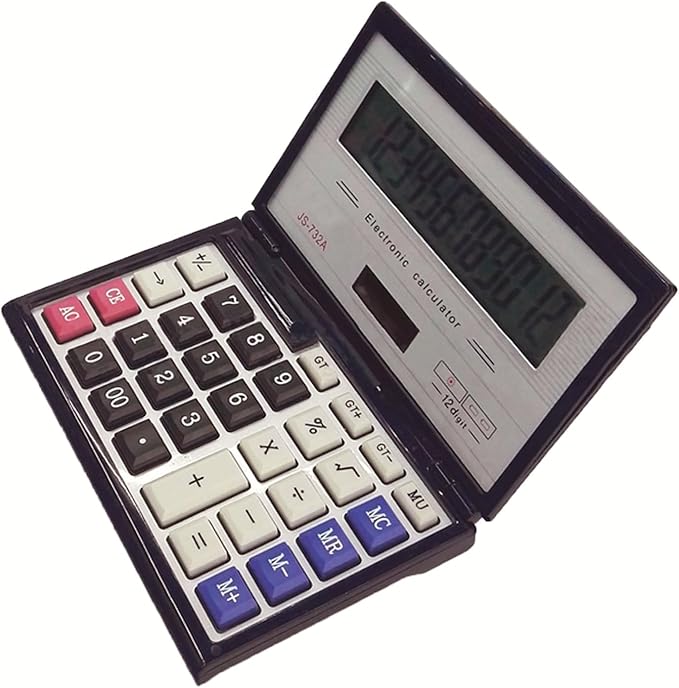 Maizoon Solar Dual Power Calculator with 12-Digit Display Large Screen Folding Flip Cover Big Button Portable Computing Tool for Finance Business Office and School