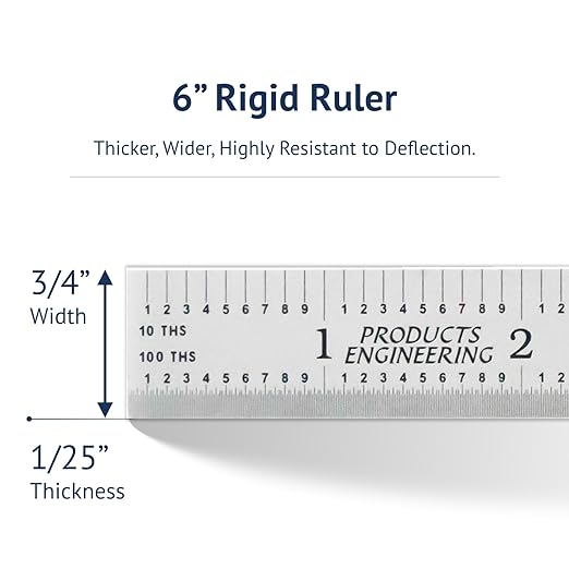 PEC Tools 6"/150mm Rigid Metal Ruler, Satin Chrome Carbon Steel Machinist Rule, Decimal & Metric Graduation (1/10", 1/100", 0.5mm, 1mm), Fully Hardened and Tempered, Made in USA
