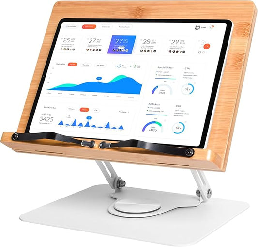 Wishacc 360 Degree Adjustable Book Stand, Reading Holder with Rotating Base (11.0 x 8.1 inches)