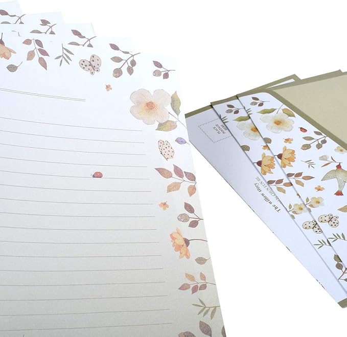 A5 Lined Stationary Paper and Envelopes Set,48 Sheets Cute Letter Writing Paper and 24 Sheets Envelopes,Cute Flower Writing Paper and Printer Paper,Floral Decorative Craft Paper.