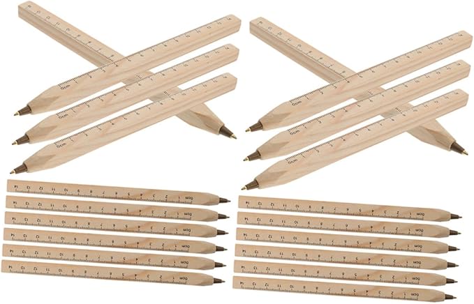 20pcs Wooden Ballpoint Pens with Black Ink, Biodegradable Natural Wood Carpenter Markers with Printed Ruler, Construction and Woodwork Signature Writing Pens for Professional