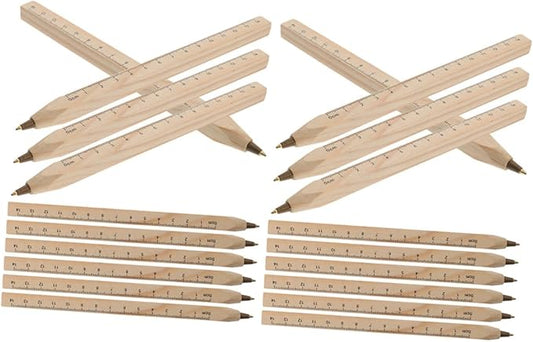 20pcs Wooden Ballpoint Pens with Black Ink, Biodegradable Natural Wood Carpenter Markers with Printed Ruler, Construction and Woodwork Signature Writing Pens for Professional
