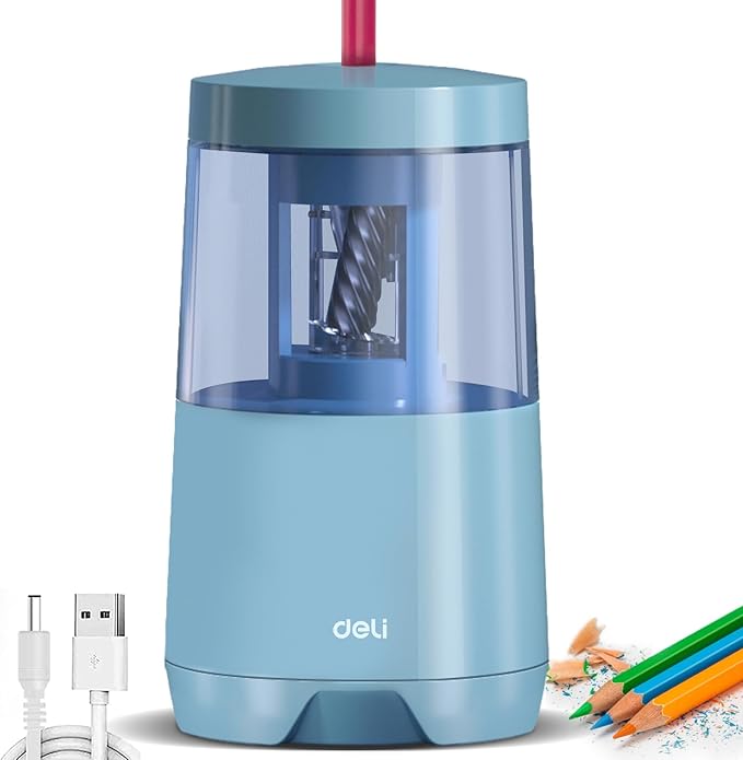 Deli Electric Pencil Sharpener, Automatic Pencil Sharpeners for No.2 Pencils Colored Pencils, Auto Stop, USB & Battery Operated for Students, Classroom, Home and Office, Blue