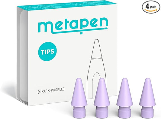 Metapen 4 Pack Tips Compatible with Apple Pencil Pro, USB-C, 2nd, 1st Gen and A8/A11/Air8/A14/D1-1:1 Original Size, Super Durable, Replacement Apple Pencil Tips, High Sensitivity iPad Pen Nibs, Purple