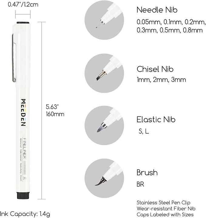 MEEDEN Micro Fineliner Drawing Pens: 12 Sizes, 0.05-3mm, Black Archival Ink