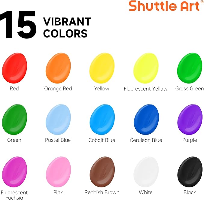 Shuttle Art 15 Colors Washable Paint for Kids, 32 oz Bulk Tempera Paint with Pump, Non-Toxic Kids Washable Paint for Art and Crafts, School & Home Must Haves