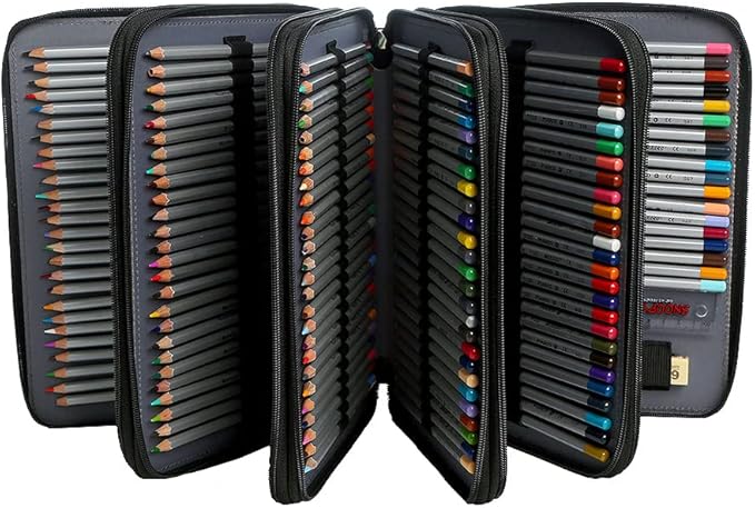 Portable Colored 250 Slots Pencil case Organizer with Printing Pattern for Watercolor Pens or Markers, Pencil Case Organizer for Artist