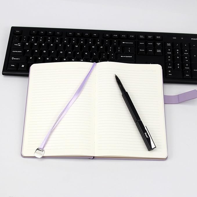 Softsided Notebook - 5.7"x 8.4" - upgraded texture, classic line design, paper for smooth writing, elegant hangtag detail, with box, perfect for both gift and personal use(Light Purple)